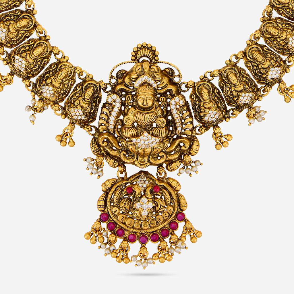 Ruby Oxidised Gold - Plated Bridesmaid Temple Necklace - 462156 : 462156