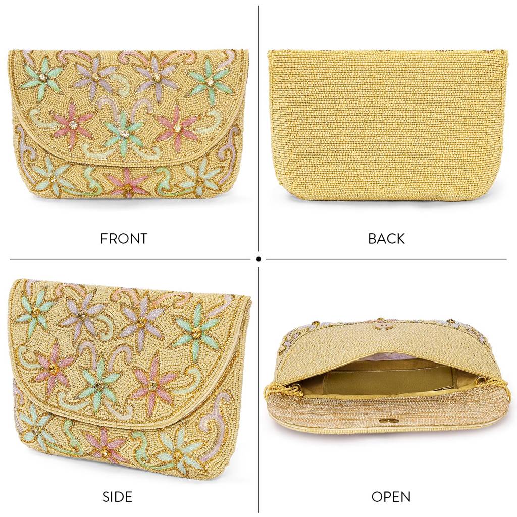 Cream Floral Clutch Bag Ethnic Purse For Women & Girls : C182CRM