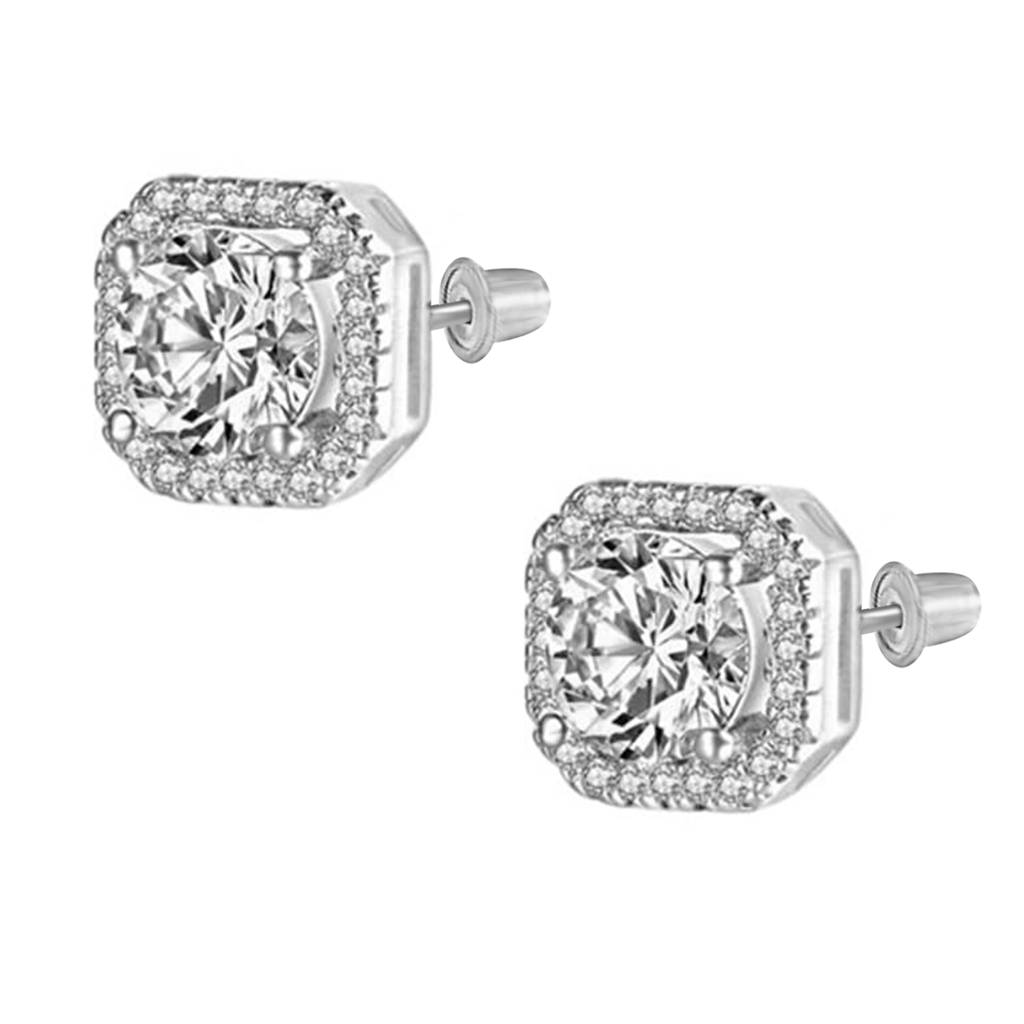Silver Plated Cz Studded Pendant Chain Necklace Finger Ring & Stylish Stud Earrings Set Jewellery Gift For Women & G : PX9PS15