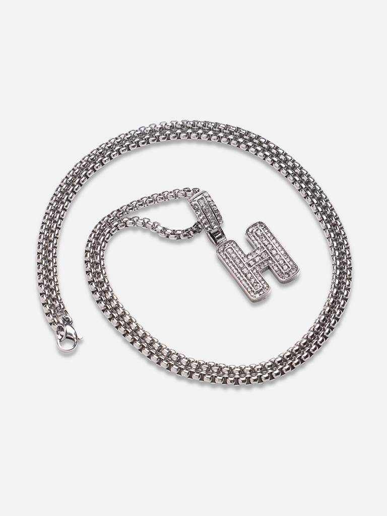 Men'S Embellished Alphabet Pendant Necklace - Silver : FANC1071-H