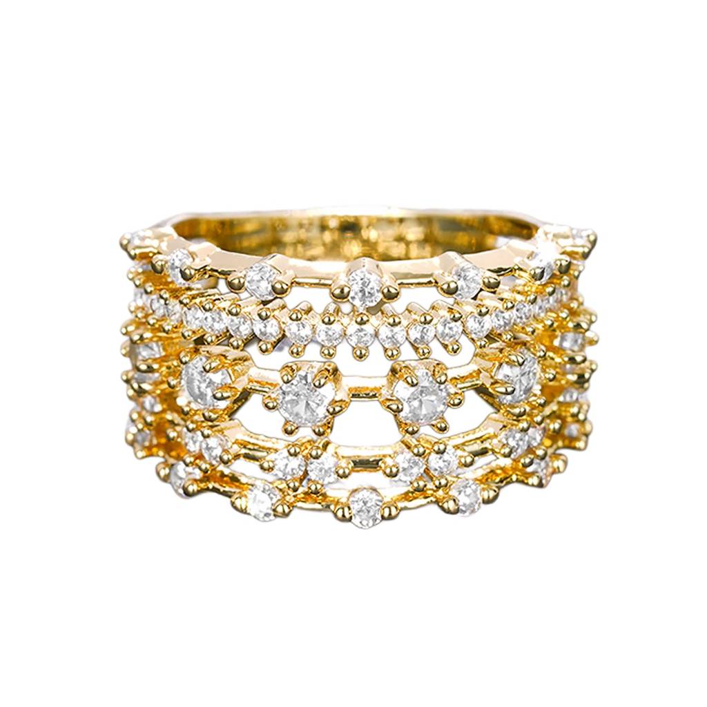 Gold Plated Crystals Studded Fancy Finger Ring Stylish Jewellery Gift For Women (Us 7) : PX9R3039G-7