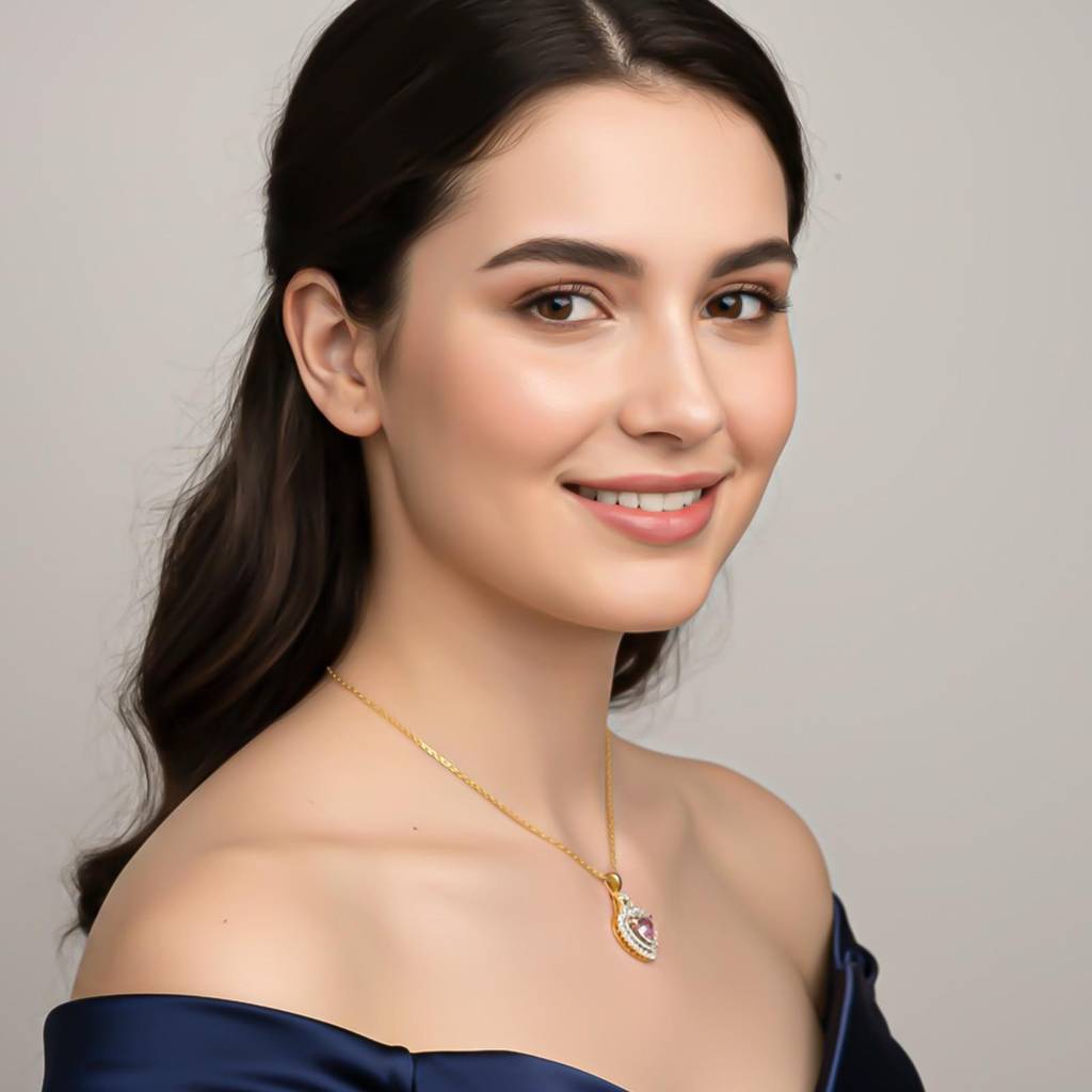 Silver Pink Sapphire Heart Halo Pendant : ZLP-1166