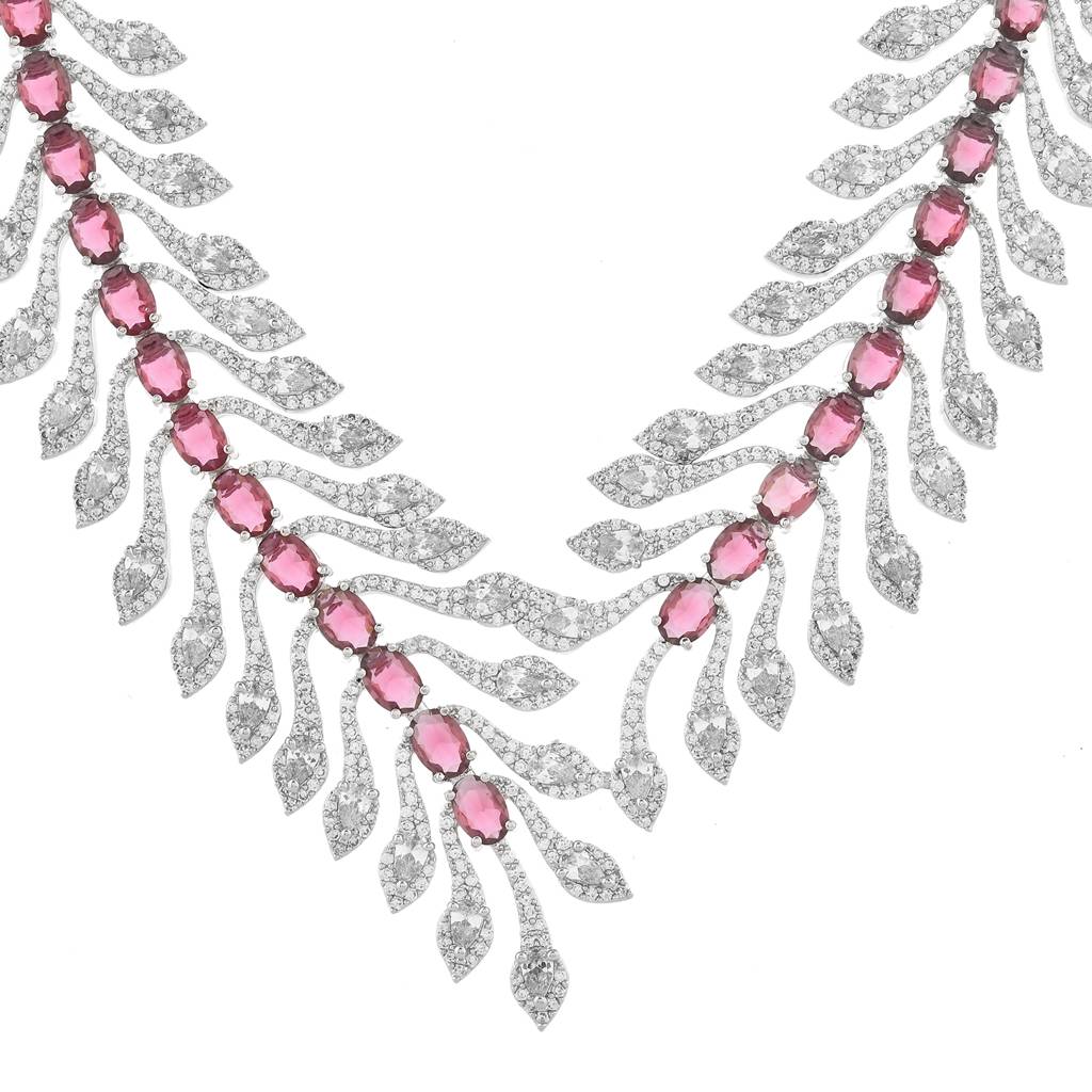 Sparkling Essential Luxurious Ruby Crystal American Diamond Necklace Set : 8905124539585