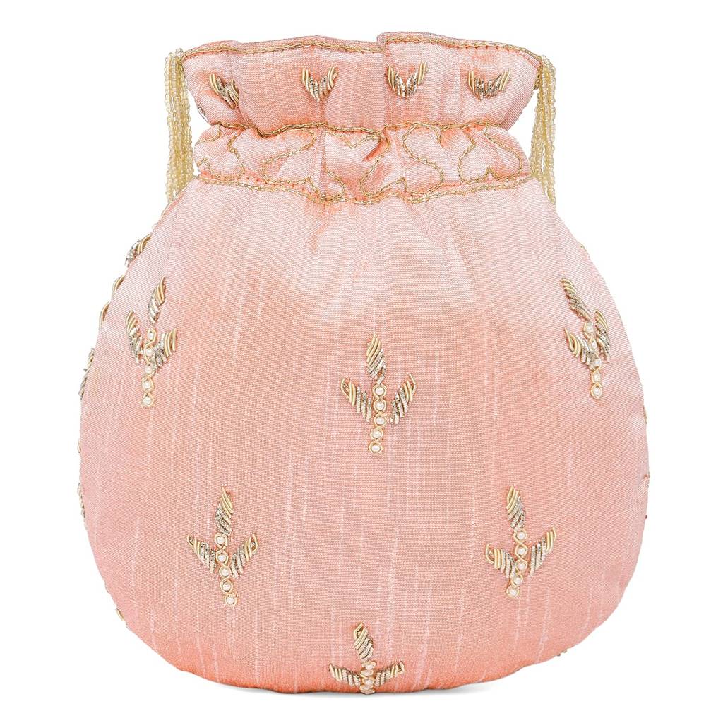 Potli Bag For Women Handmade Evening Wristlet Handbag Stylish Bridal Purse Fashion Bag For Girls (P128Crm) : P128PK