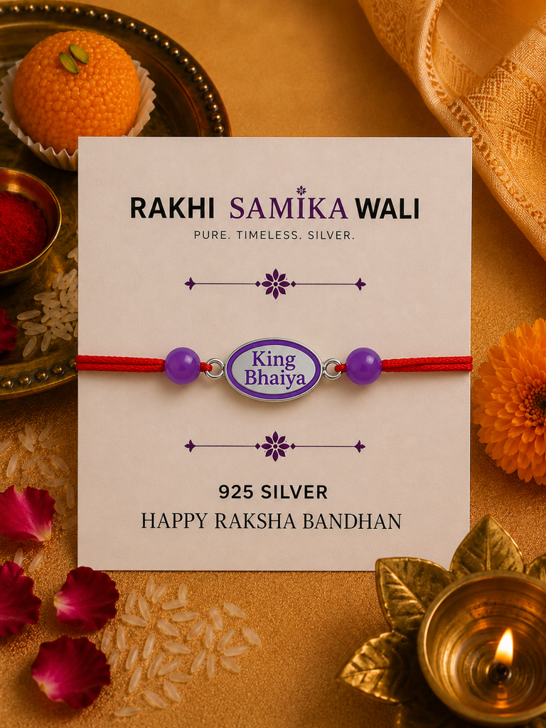 925 Sterling Silver King Bhaiya Premium Designer Rakhi With Roli-Chawal Set : SMK-RKH-013