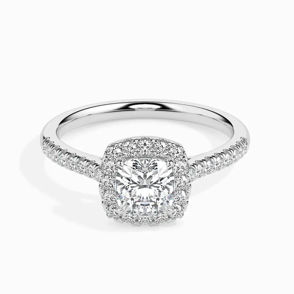 1 Carat Cushion Solitaire Ring With Halo In Diamond Band : 14kRoseZNR151F10