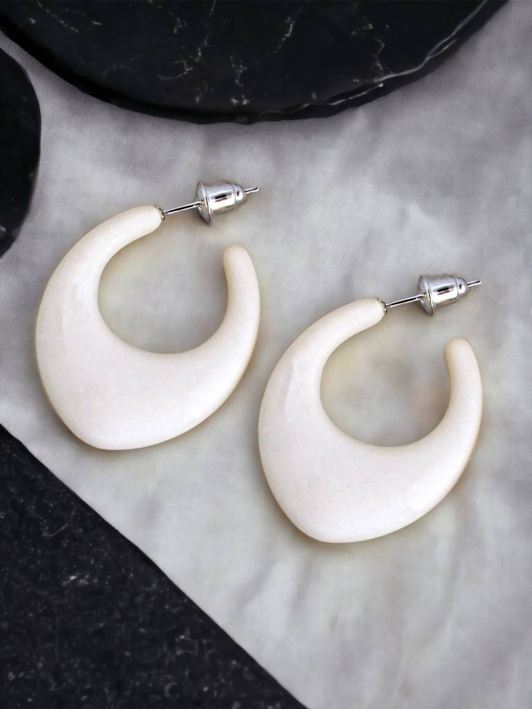 4 Pairs Combo Earrings- Pink And White Color Plastic Studs And C Shaped Drops : 190-CHEX-1015-4