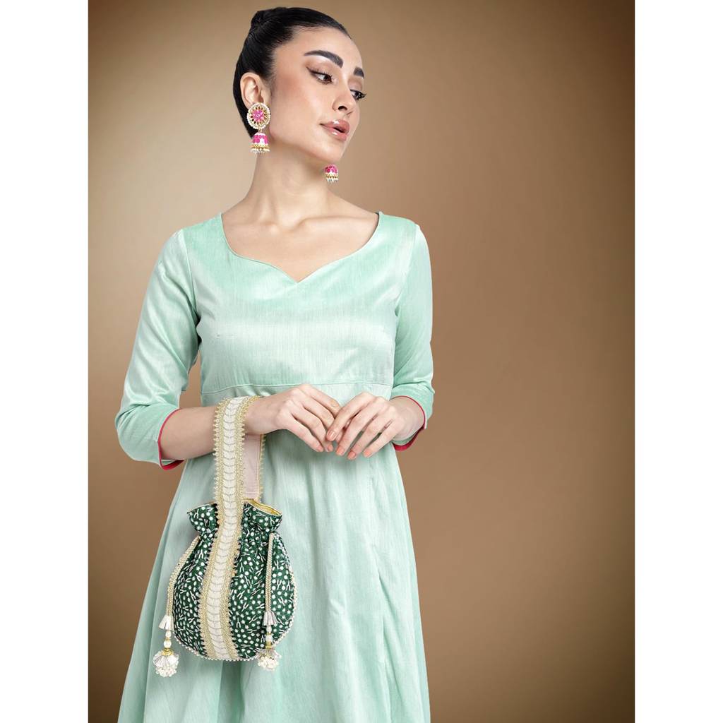 Potli Bags For Women Evening Bag Clutch Ethnic Bride Purse With Drawstring(P93Br) : P93GRN