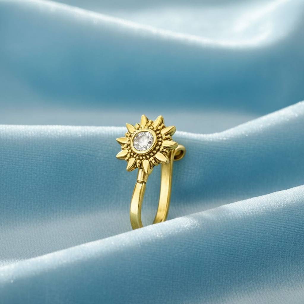 Sunflower Nose Pin 925 Sterling Silver Yellow Plated : CNP-0025