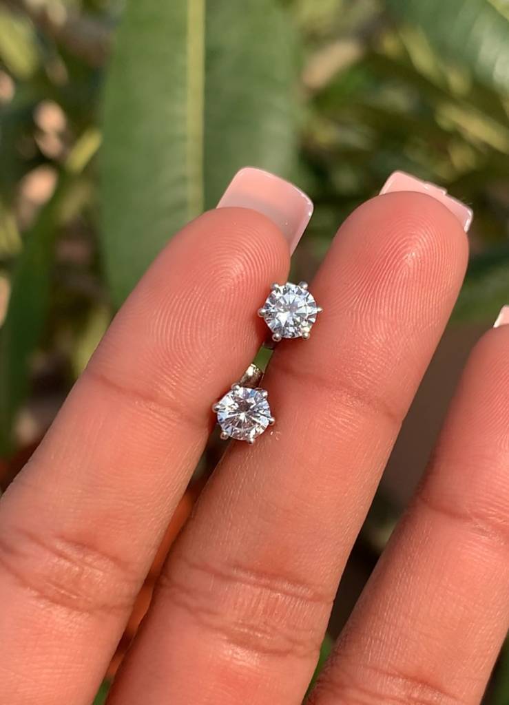 50 Cents Each Classic Solitaire Diamond Premium Stud Earrings For Women With Premium Screw Backs On Pure 925 Silver : TE2164_2