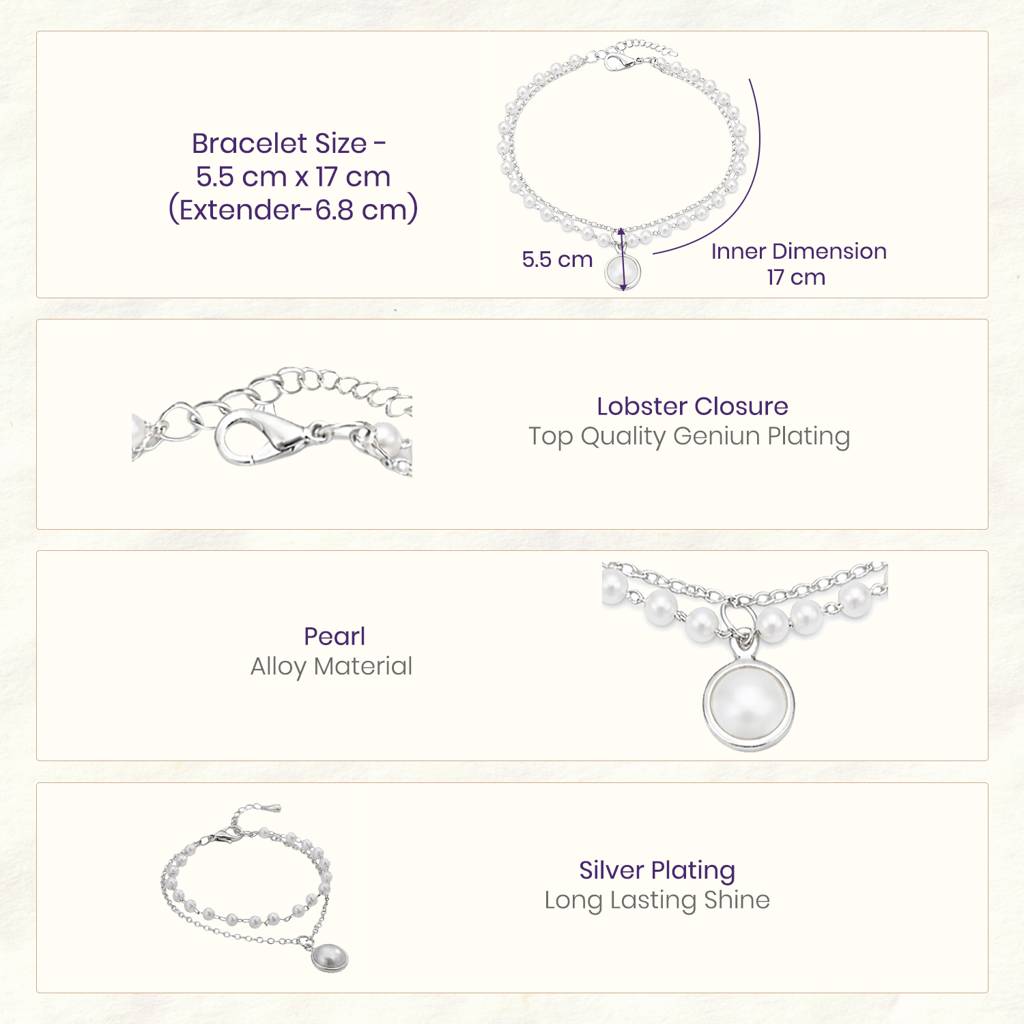 Pearl Studded Silver Plated Fancy Openable Bracelet Fashion Jewellery For Women & Girls : PX9B217RW