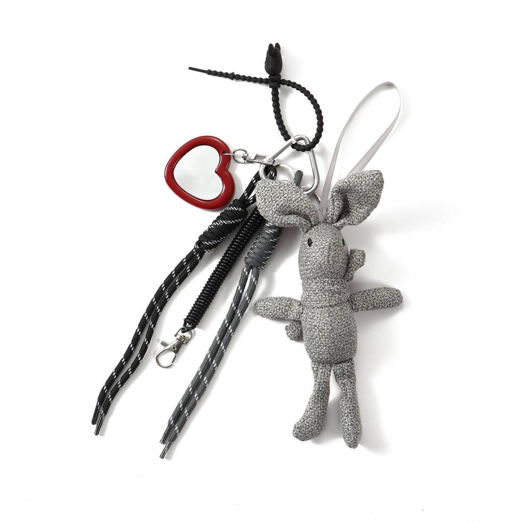 Croche Bunny & Heart Mirror Bag Charm : C-BG-0036-BK