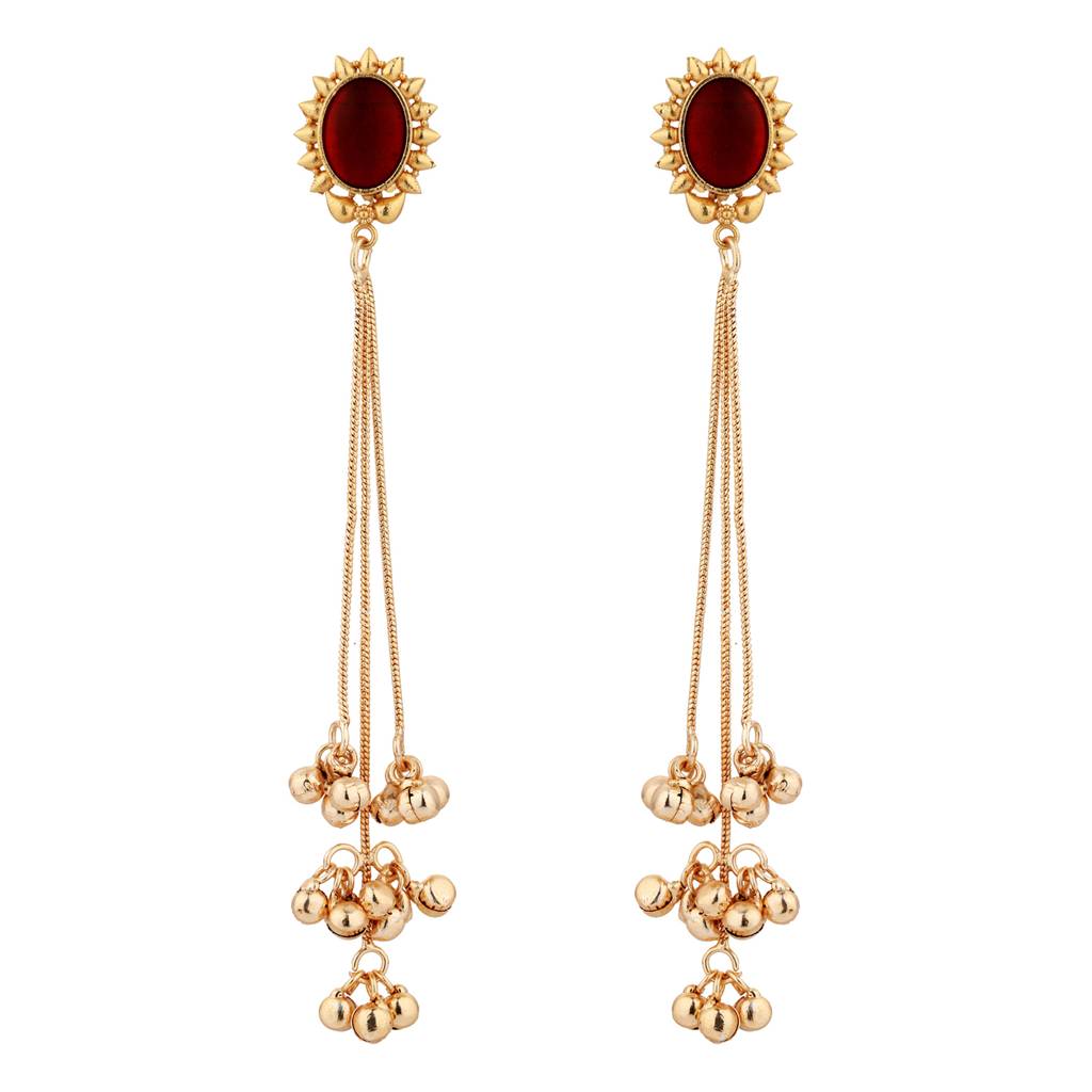 Kashmiri Maroon Gold-Toned Dangler Earrings : 8905124585018