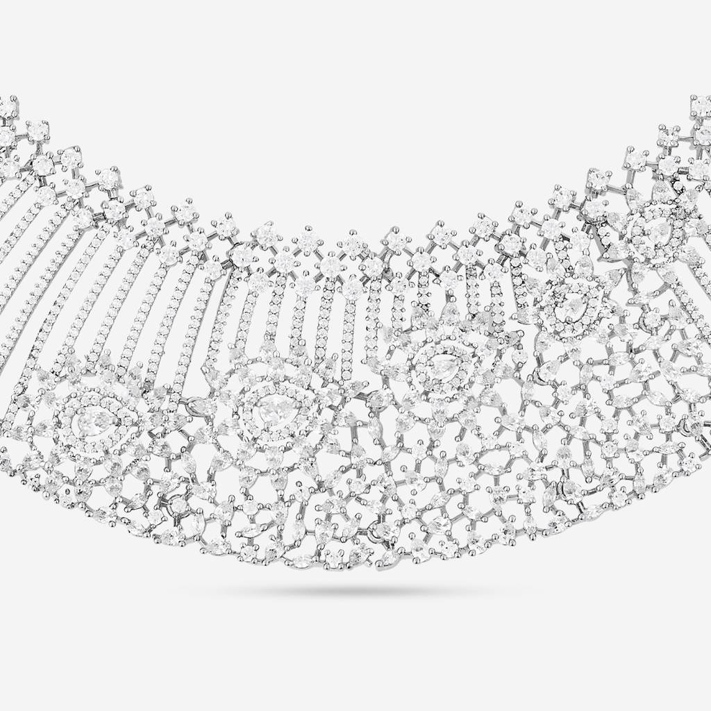 White Rodium-Gold Plated - Party Wear Zircon Necklace - 456904 : 456905