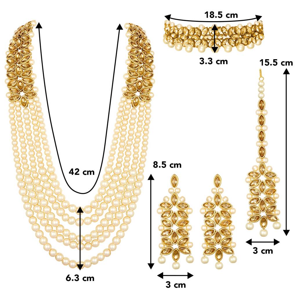 Peora Gold Plated Traditional Kundan Brass Alloy Long Necklace Jewellery Set With Earring Maang Tikka For Women : PF25BR105LCT