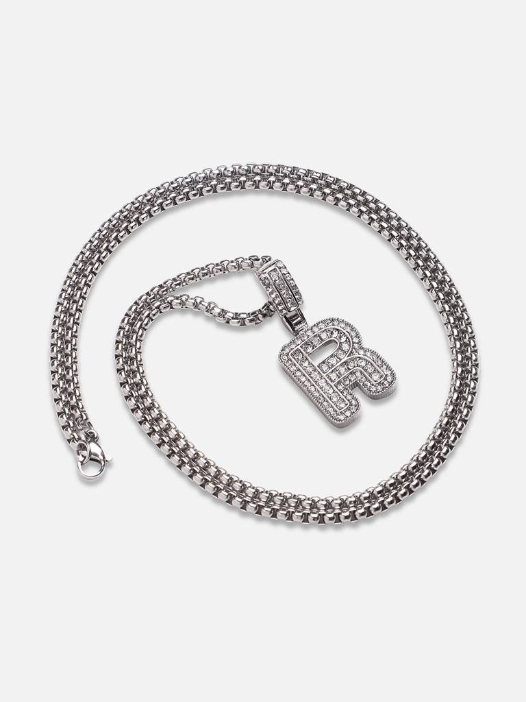 Men'S Embellished Alphabet Pendant Necklace - Silver : FANC1071-R