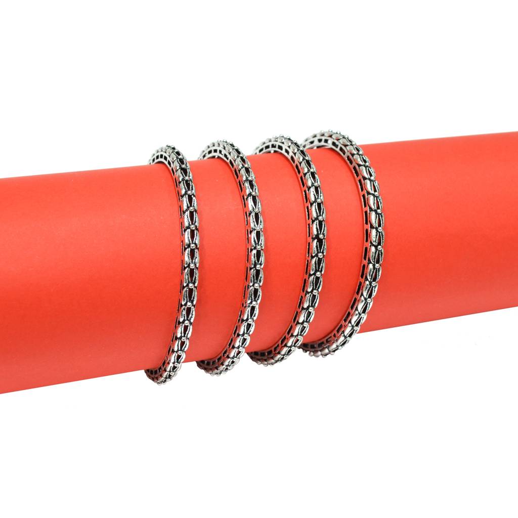 Stylish Box Chain Oxidised Silver Plated Set Of 4 Bangle For Women And Girls : 6BG384_210