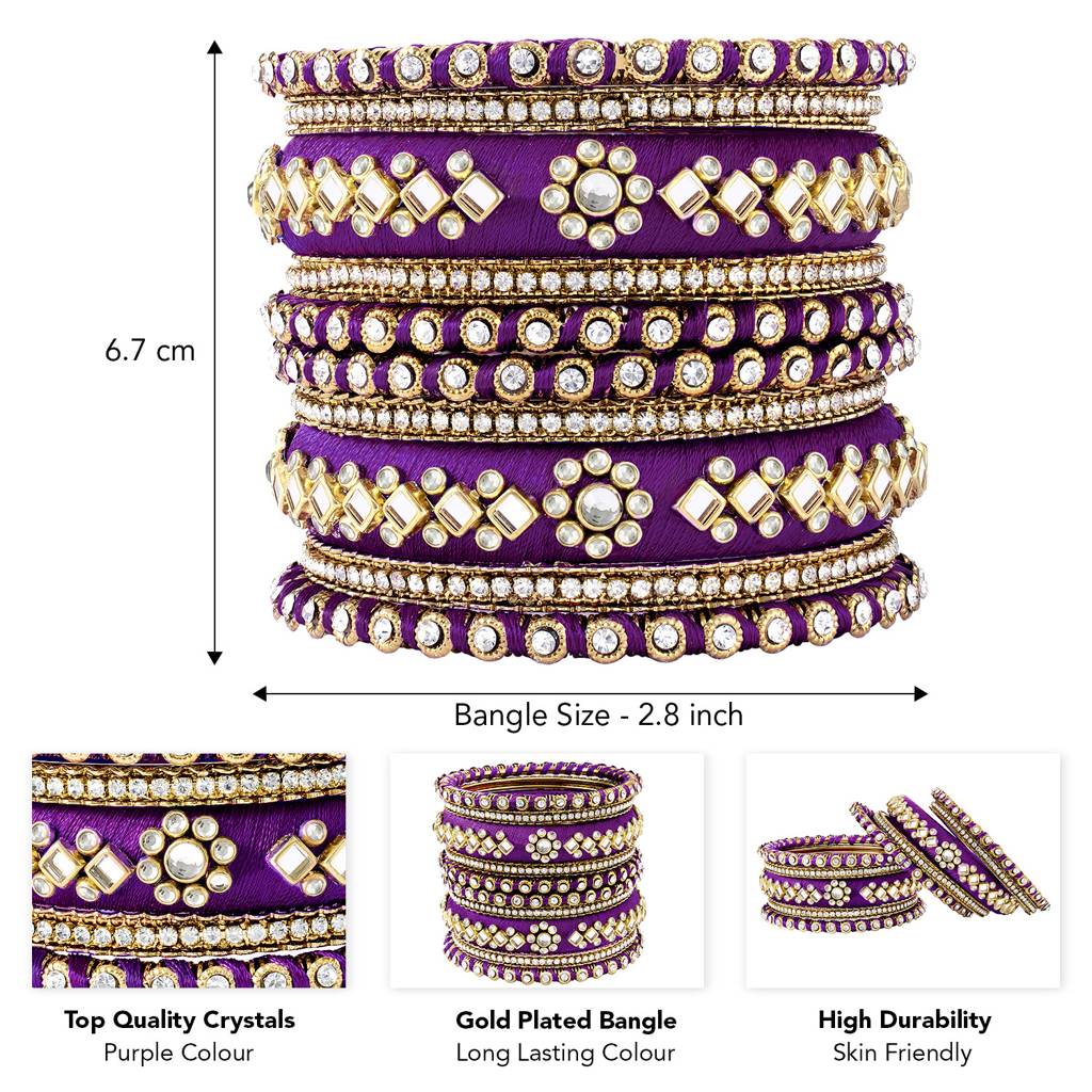 Peora Velvet Matching Fancy Silk Thread Chuda Bangle Set Navratri Gift For Women : PF51B46PW-8