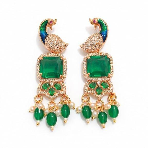 Rose Gold Peacock Dangle Earrings : AD-934-RGGNERER