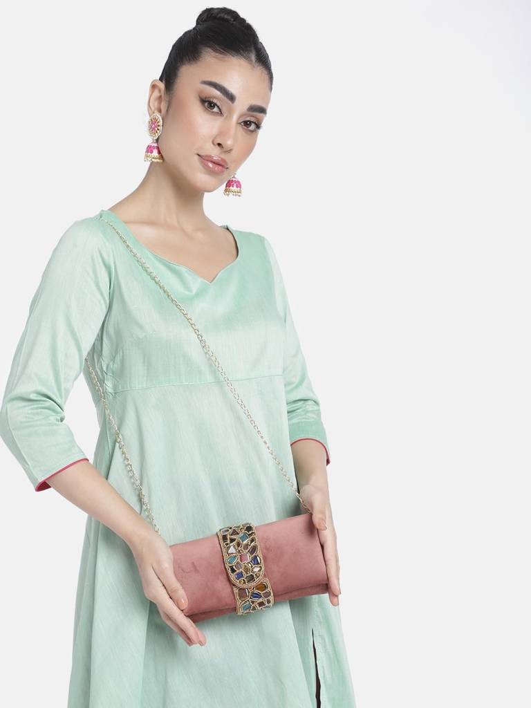 Clutch Purses For Women Handmade Evening Sling Handbag Stylish Bridal Fashion Clutch Bag For Girls (C118Bl) : C118PK