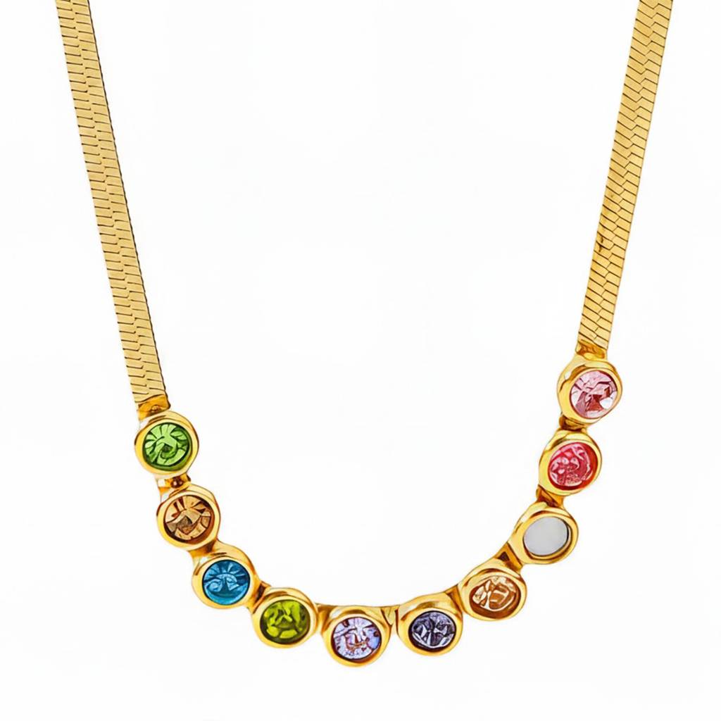 Multi-Color Crystal Studded Gold Plated Fancy Necklace Jewellery For Women & Girls : PX9N266GML