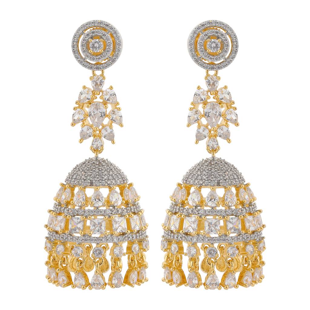 Sparkling Elegance Royal Noor Mahal American Diamond Jhumki Earrings : 8905124542271