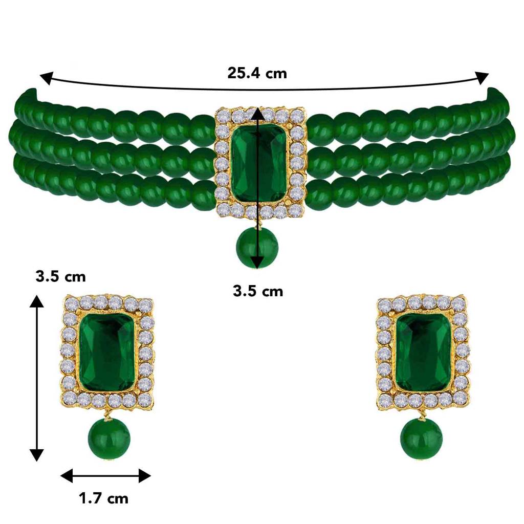 Peora Gold Plated Indian Traditional Crystal Pearl Beaded Choker Necklace Jewellery Set For Women : PF24N02G-1