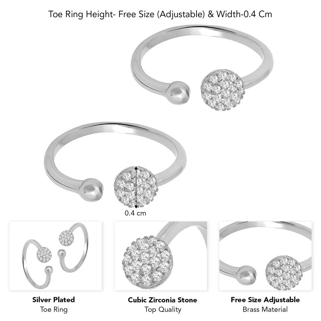 Peora Silver Plated Cz Studded Adjustable Toe Ring Stylish Fancy Bichiya Daily Regular Jewellery For Women : PF30TR14S
