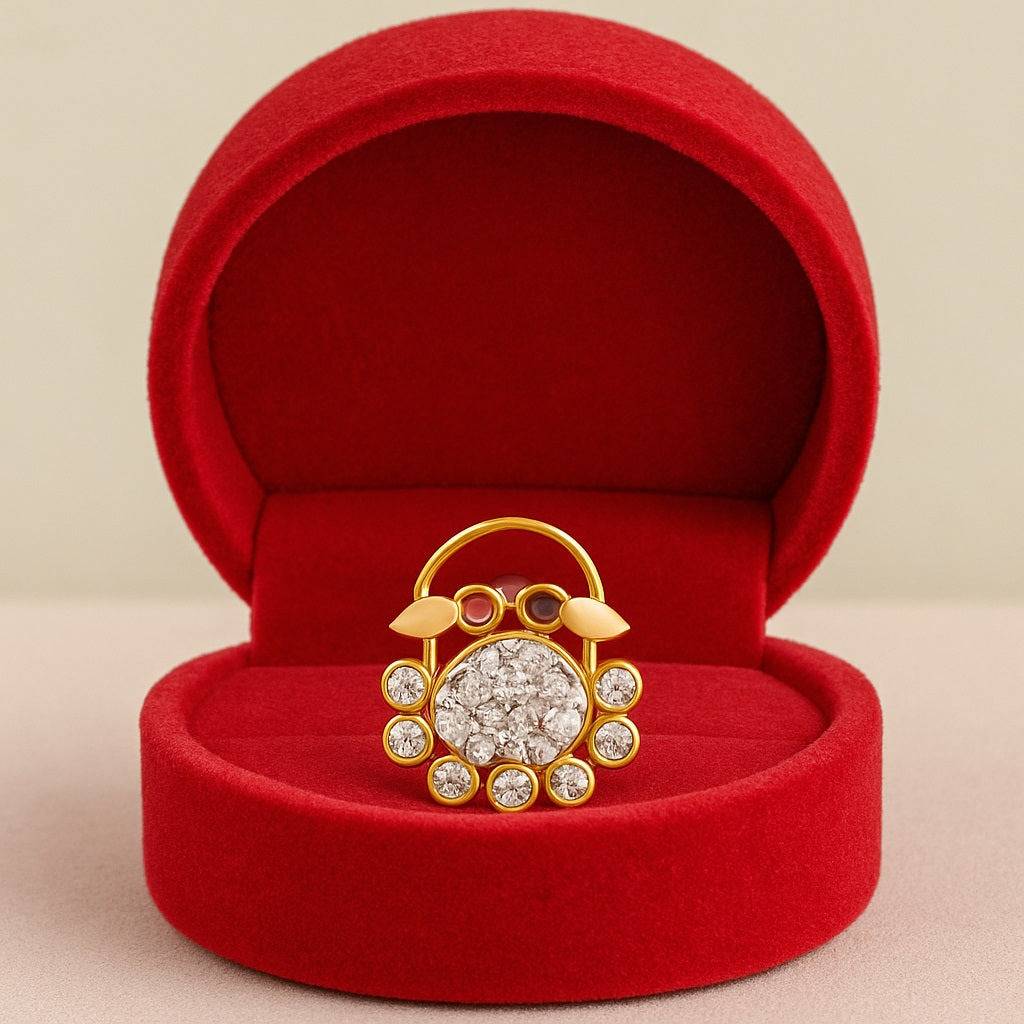 White Cz & Granet Gemstone Eyes Crab Nose Pin - Sterling Silver Gold Plated : NP-00019_925S_YG_GN