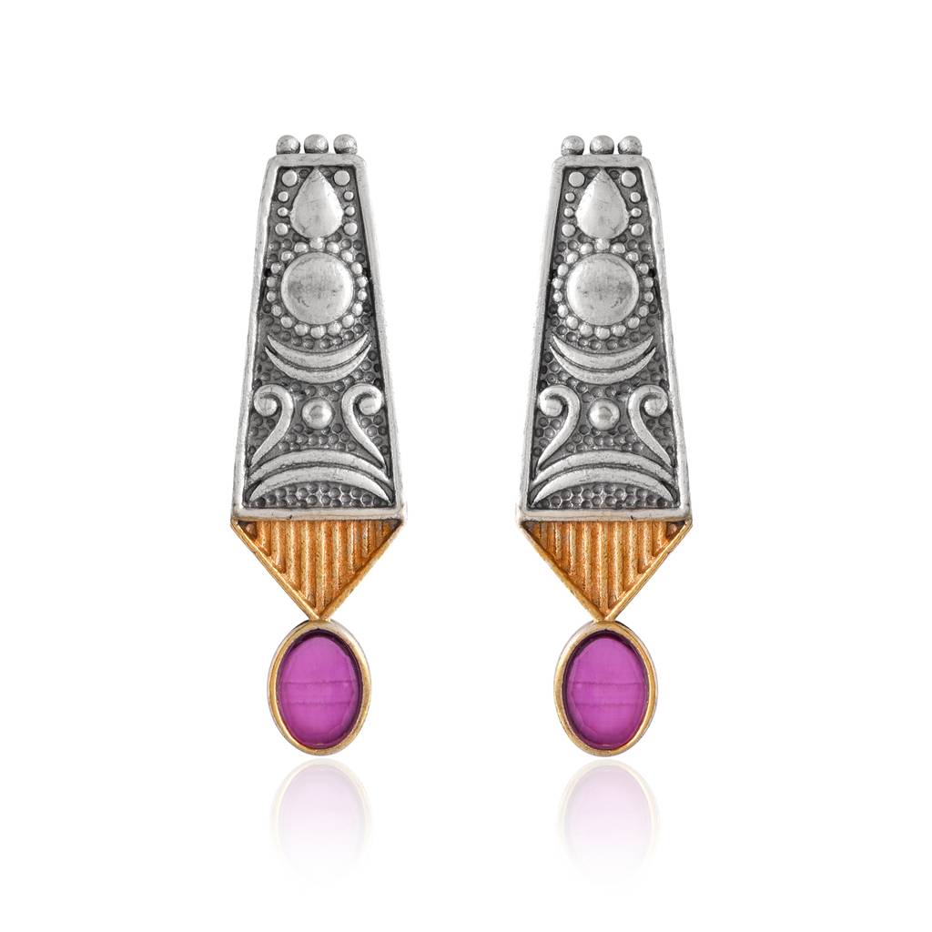 Oxidised Short Necklace Set With Multicolor Bead Earrings- Antique Elegance : 8905124582741