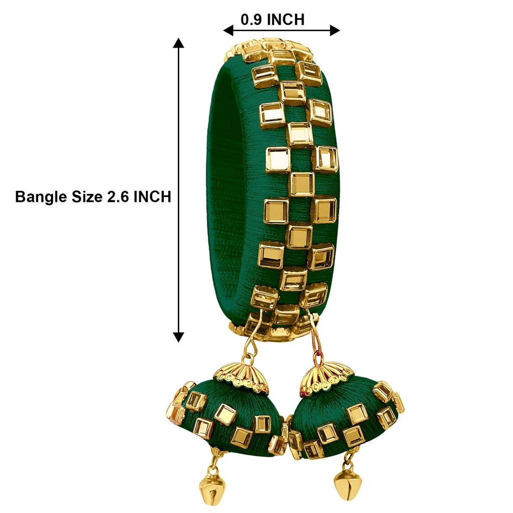 Peora Silk Thread Crystal Design With Dangling Jhumki Chuda Chura Bangle Set For Women : PF51B73G