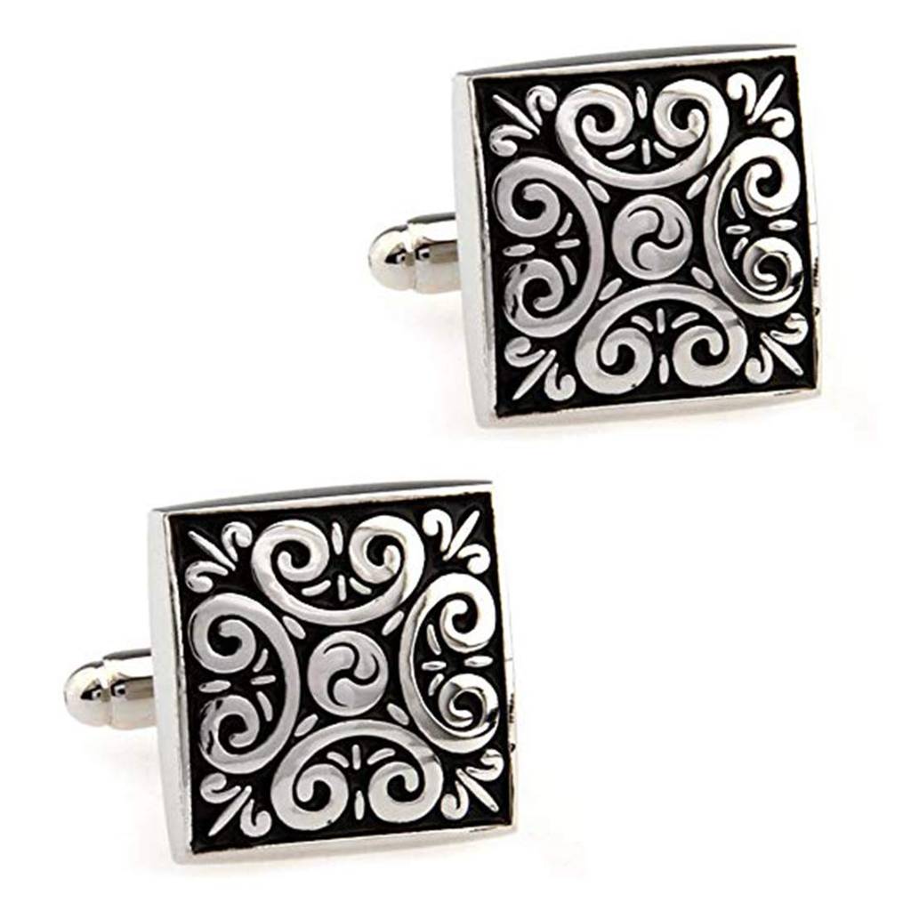 Combo Of Square Shaped Design & Strips Black Formal Cufflinks Set Gift For Men : PX9CL60-PX9CL09BL