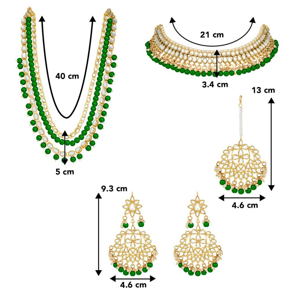 Peora Indian Traditional 18K Gold Plated Kundan Faux Bead Choker Long Necklace Earrings Maang Tikka Jewellery Bri : PF25BR001G