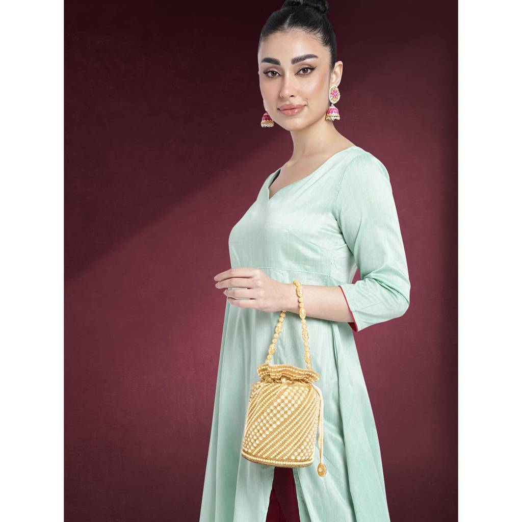 Beads Studded Potli Bag For Women Handmade Ethnic Purse Evening Handbags Stylish Bridal Fashion Clutch Bag For Girls  : P99CRM