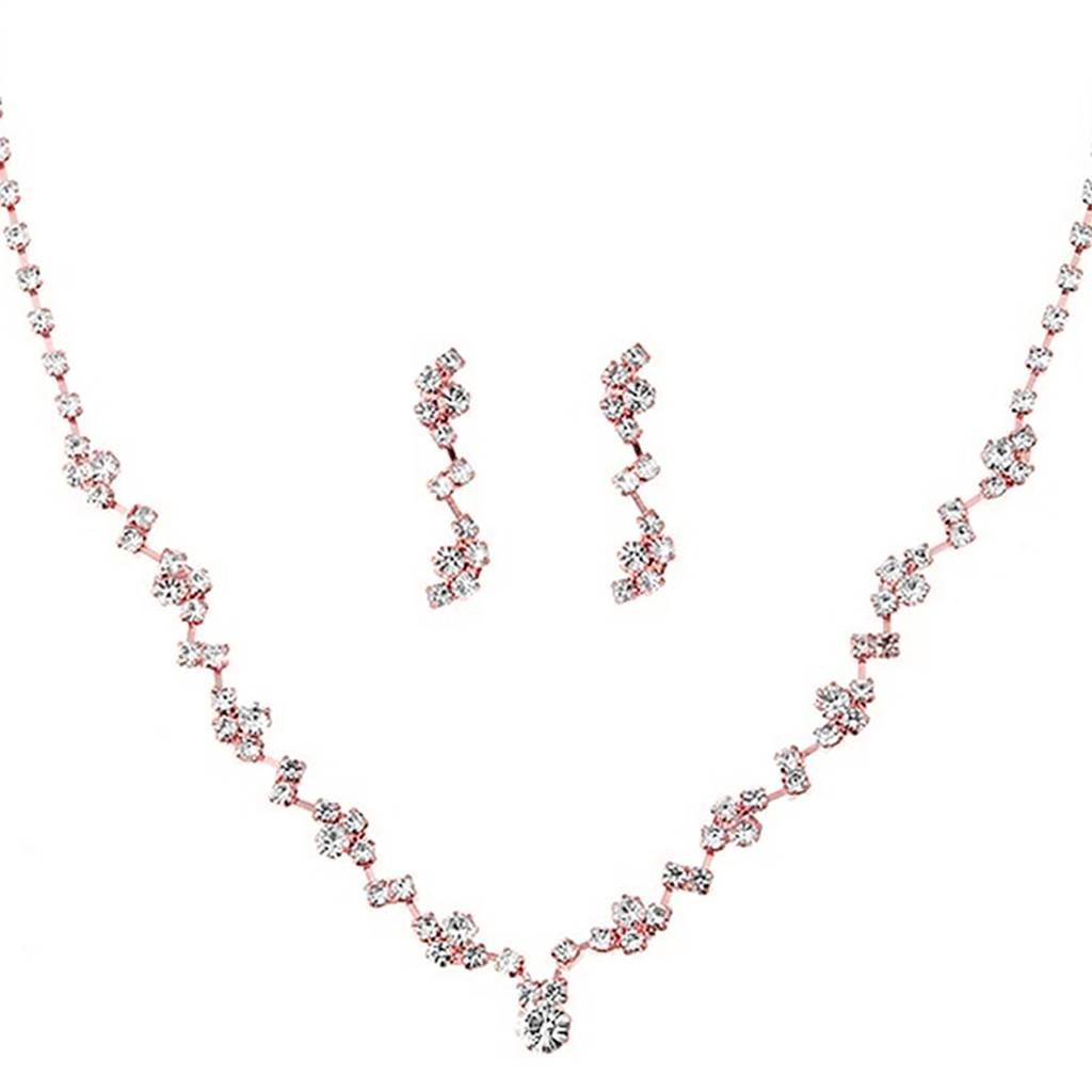Silver Plated Crystal Studded Necklace With Drop Earrings Stylish Fashion Jewellery For Women & Girls : PX9N140C