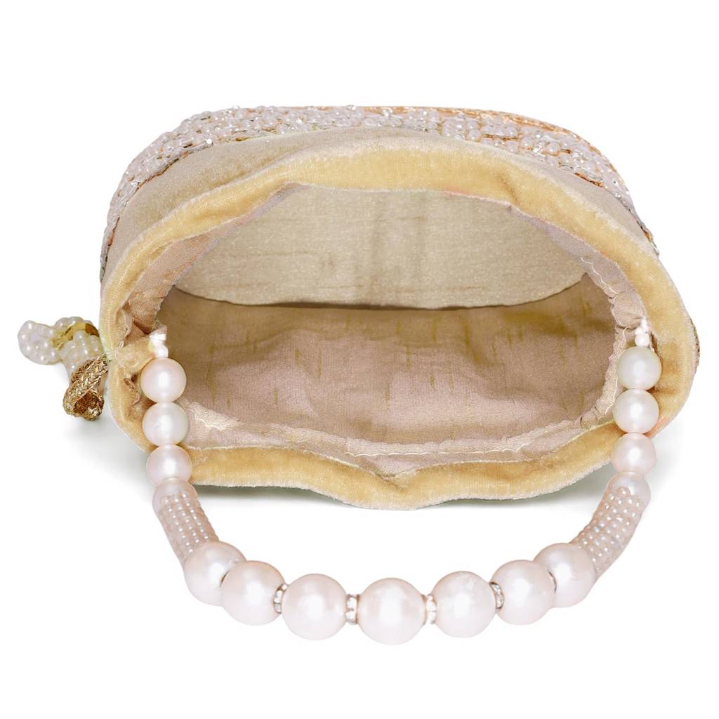 Potli Purses For Women Handmade Evening Handbag Stylish Bridal Fashion Wristlet Bag For Girls (P46Br) : P46G-F