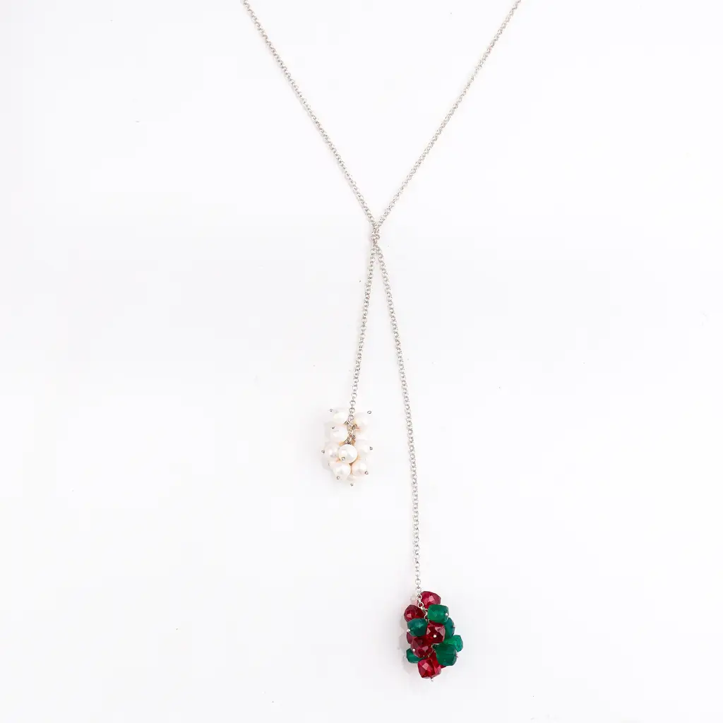 Silver Tie & Wear Necklace With Pearls And Semi Precious Stones : 5955479