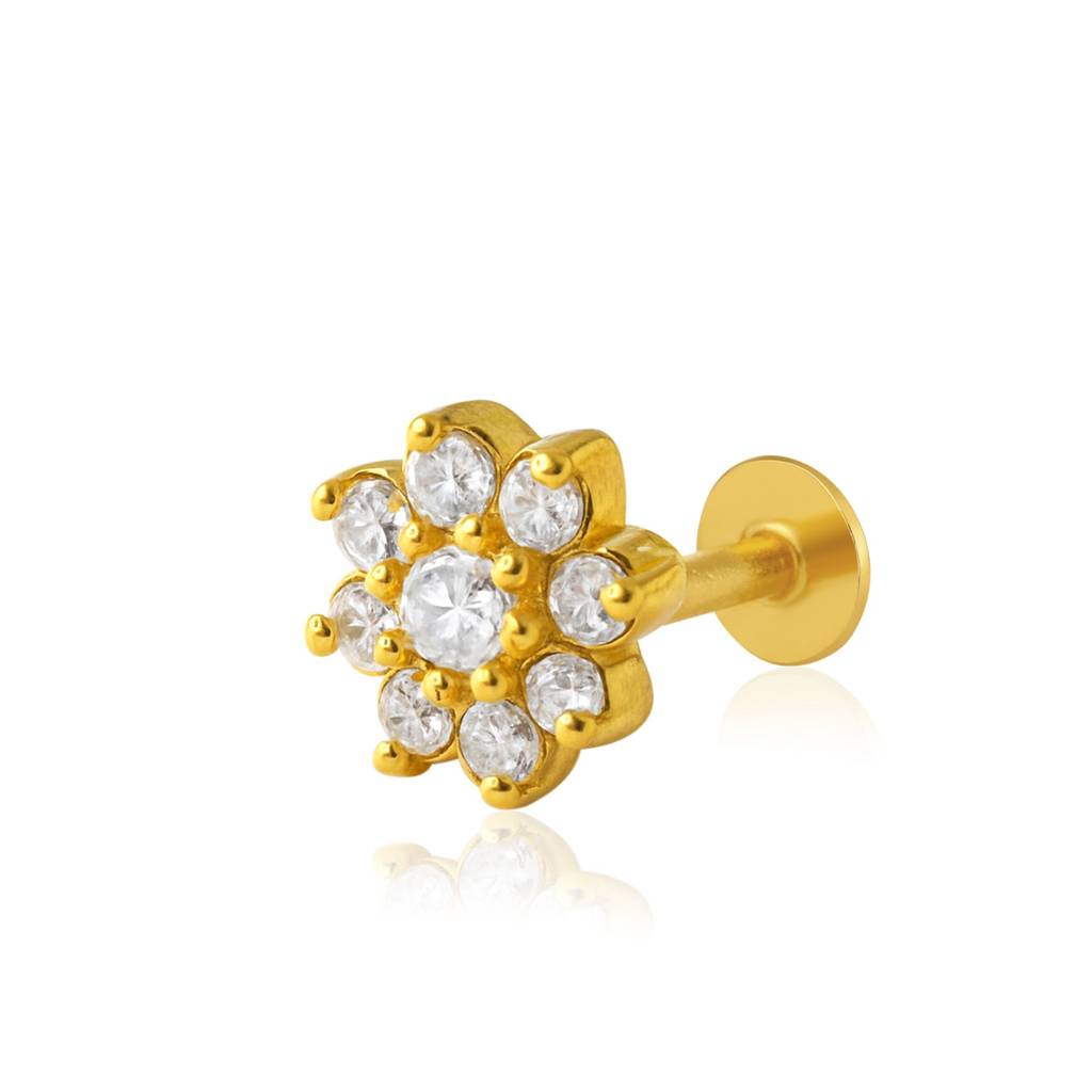 White Cz Floral Cluster Nose Pin 925  Sterling Silver Gold Plated : snp-0022