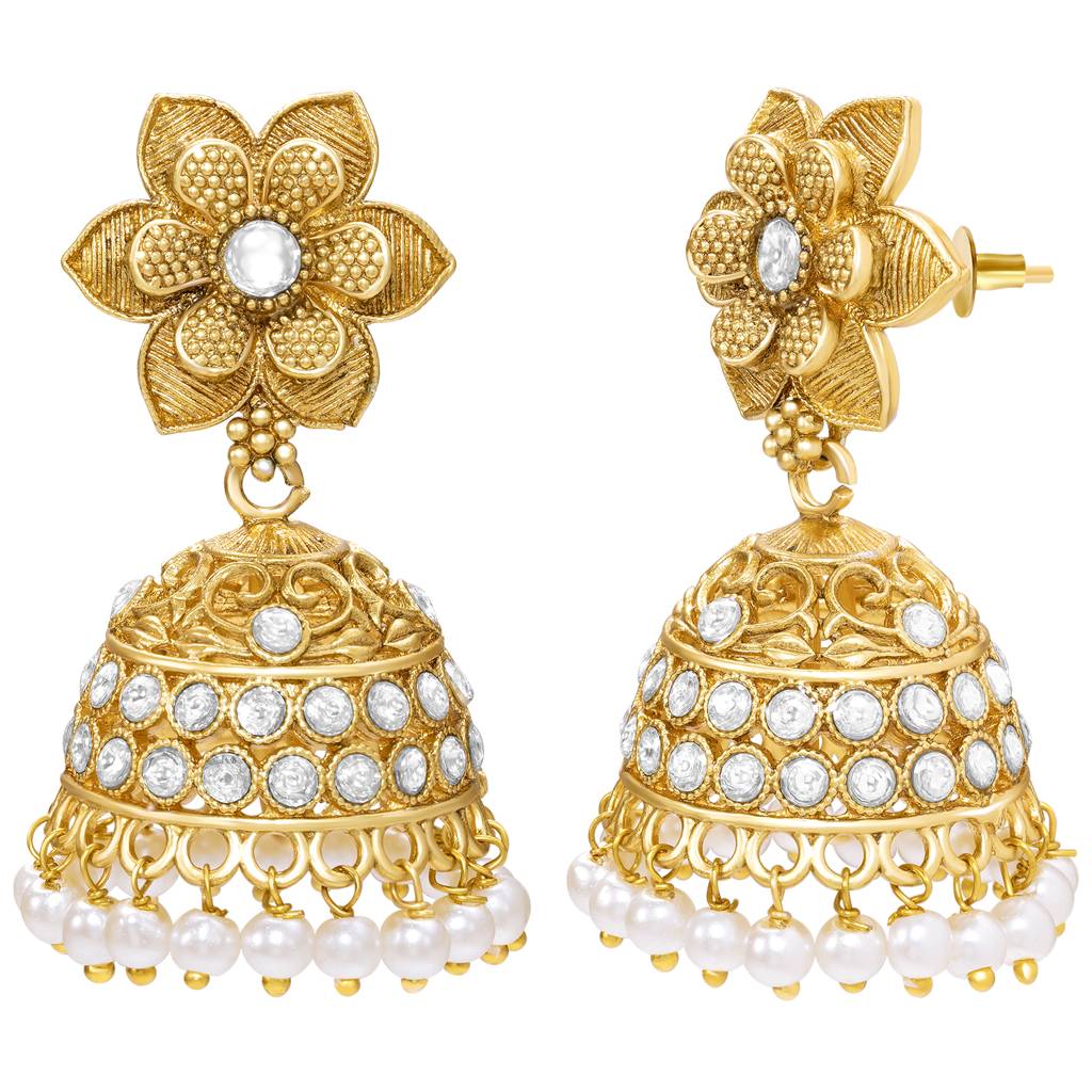Women'S Gold Plated Ethnic Necklace Earrings Set Beads & Crystal Studded Festive & Bridal Jewellery Anniversary Bi : PF104N28G