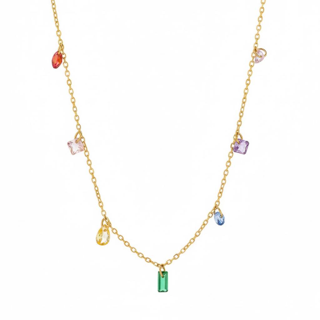 Multi-Color Crystal Studded Gold Plated Fancy Chain Necklace Jewellery Gift For Women & Girls : PX9N273GML
