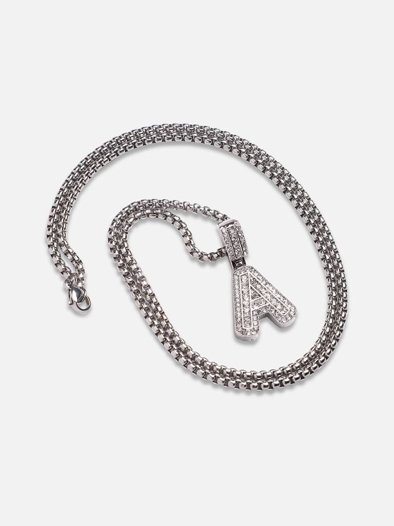 Men'S Embellished Alphabet Pendant Necklace - Silver : FANC1071-A