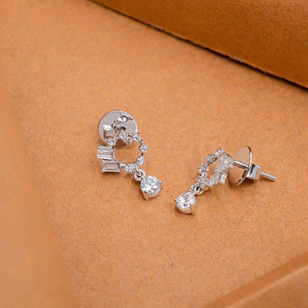 925 Silver Cz Geometric Dangle Earrings Minimal : SE_000944