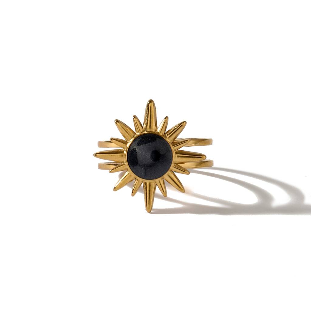 Sunburst Black Stone Ring : MR1S0974-G-BK
