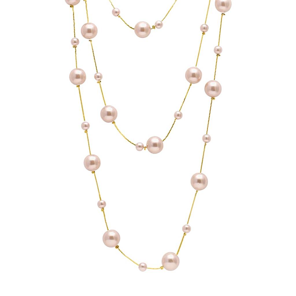 Gold Plated Peach Pearl Studded 3 Layer Necklace Stylish Jewellery Gift For Women & Girls : PX9N78