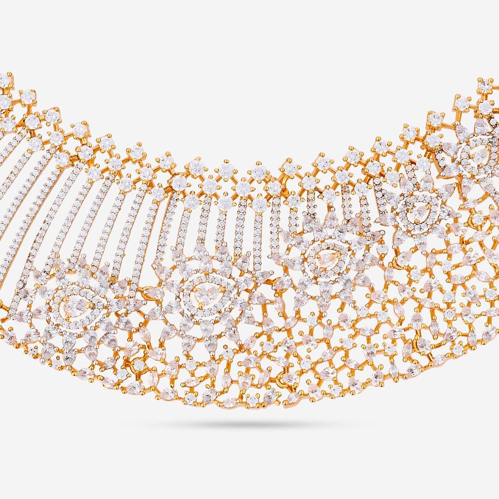 White Rodium-Gold Plated - Party Wear Zircon Necklace - 456904 : 456904