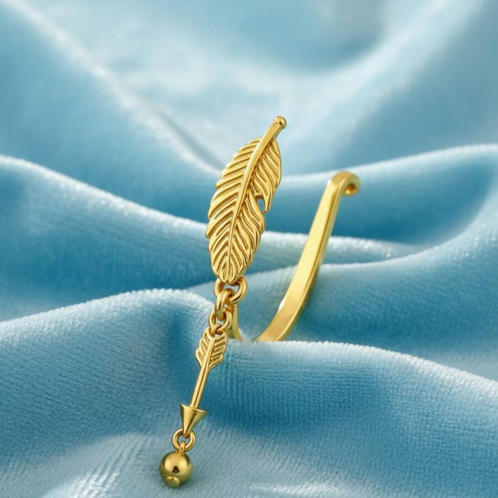 Feather Clip-On Nose Pin 925 Sterling Silver Yellow Plated : CNP-0024