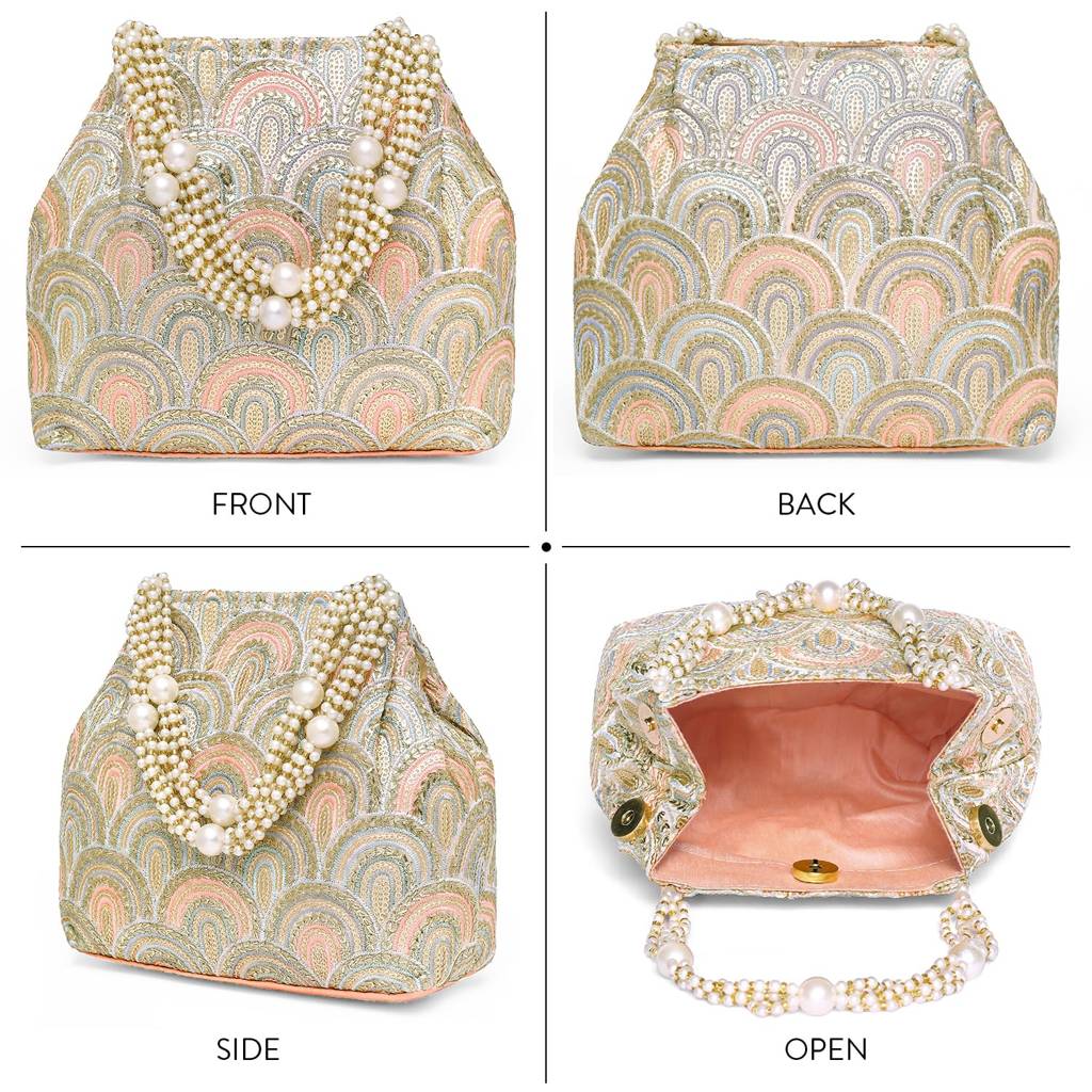 Sequins Motifs Potli Bag For Women Handmade Wristlet Handbag Stylish Bridal Purse Fashion Bag For Girls : P206PCH-L