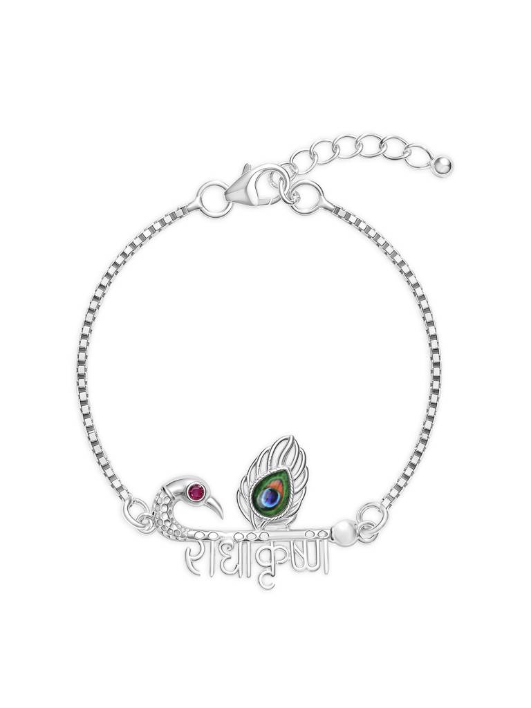 Radha Krishna Mayur Silver Bracelet : IKLB4006