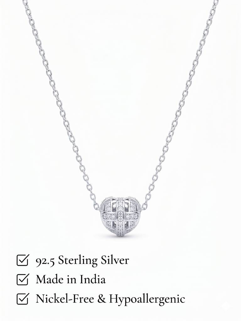 JAIN JEWELS INDIA 925 Sterling Silver Cz Heart Cage Pendant