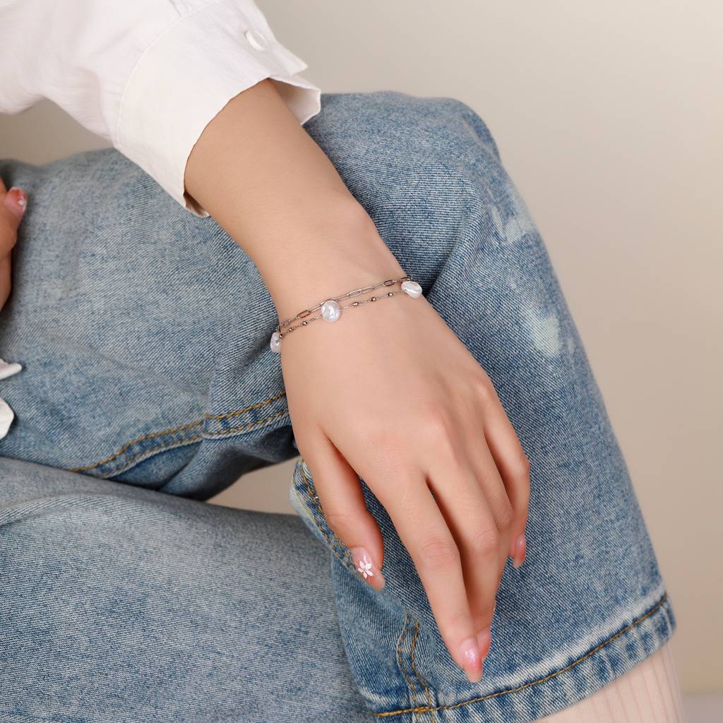 Silver Quartz Watch Bracelet Stack : WBC-003-S-1